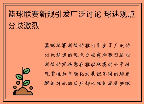 篮球联赛新规引发广泛讨论 球迷观点分歧激烈