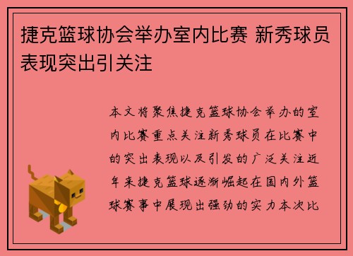 捷克篮球协会举办室内比赛 新秀球员表现突出引关注