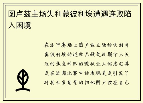 图卢兹主场失利蒙彼利埃遭遇连败陷入困境